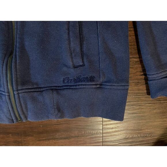 Carhartt Woman's Blue Full‎ Zip Sweater Embroidered Hoodie Small 4-6 - Picture 4 of 5